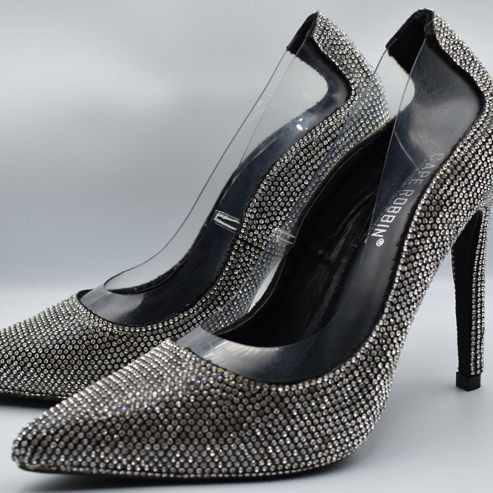 Black Rhinestone High Heel Illusion Pumps Bling